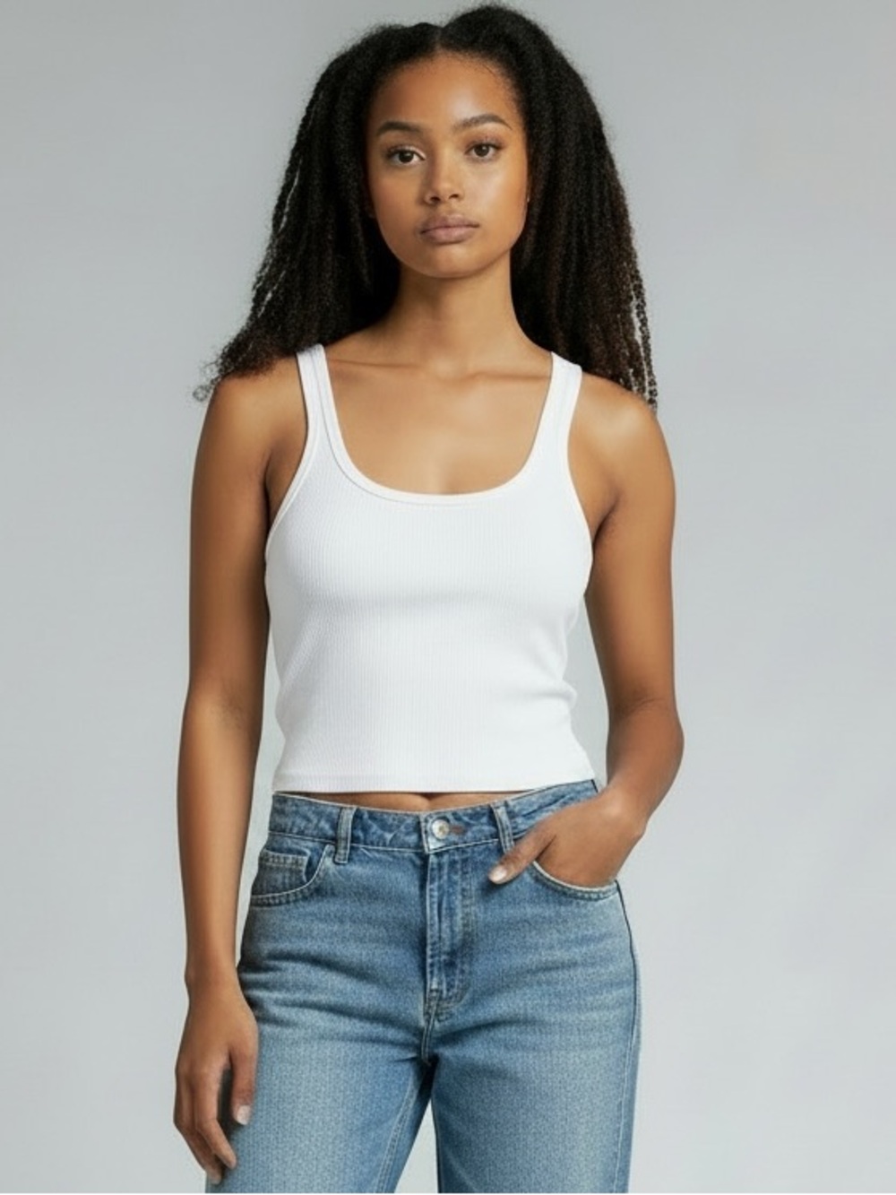 aerie White Ribbed Tank - Scoop Neck